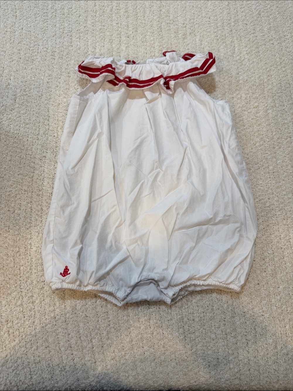 Ralph Lauren Baby White Romper with Red Trim